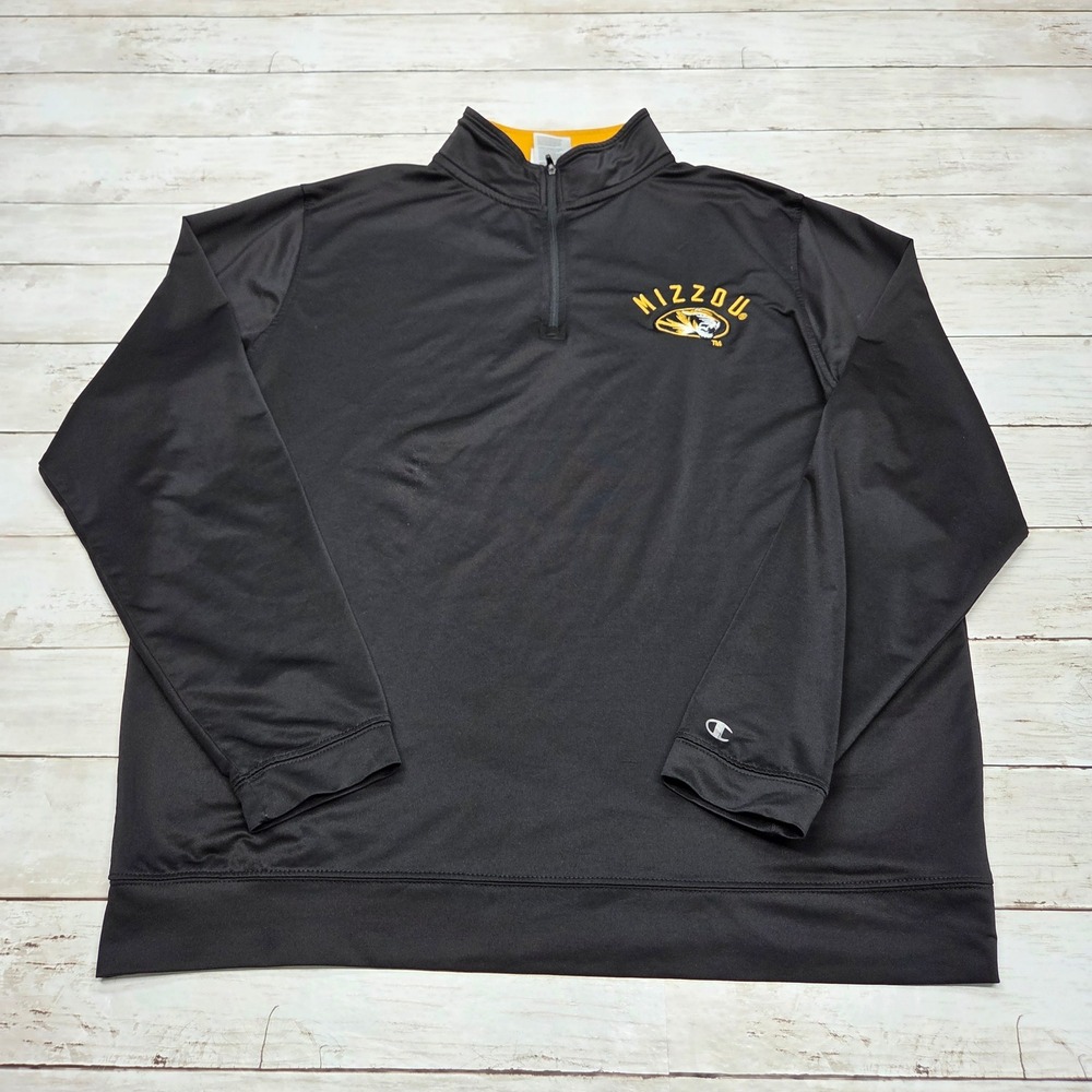 Champion Mizzou Missouri Tigers Quarter Zip Pullover Mens L Black Gold Athletic